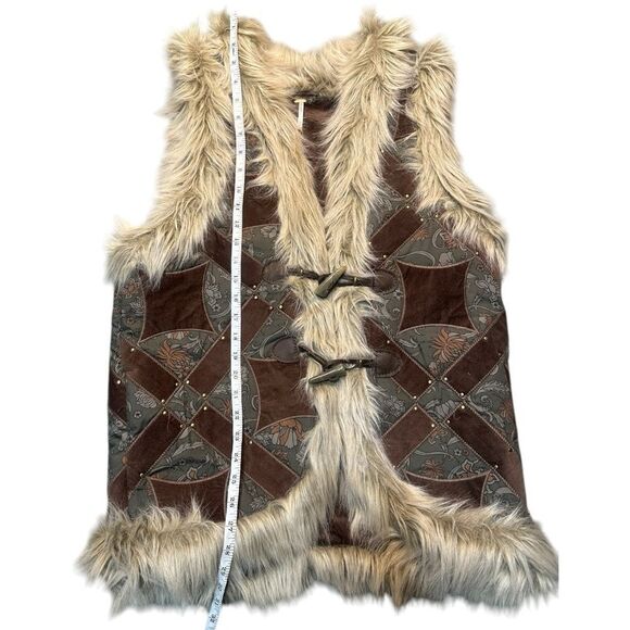 Free People Sterling Studded Patchwork Vest Steampunk Faux Fur Suede Medium - Picture 10 of 12